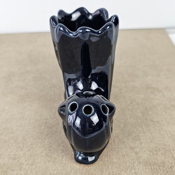 VTG Van Briggle two section black glaze vase flower frog 3 3/4" x 6.5" - Picture 2 of 8